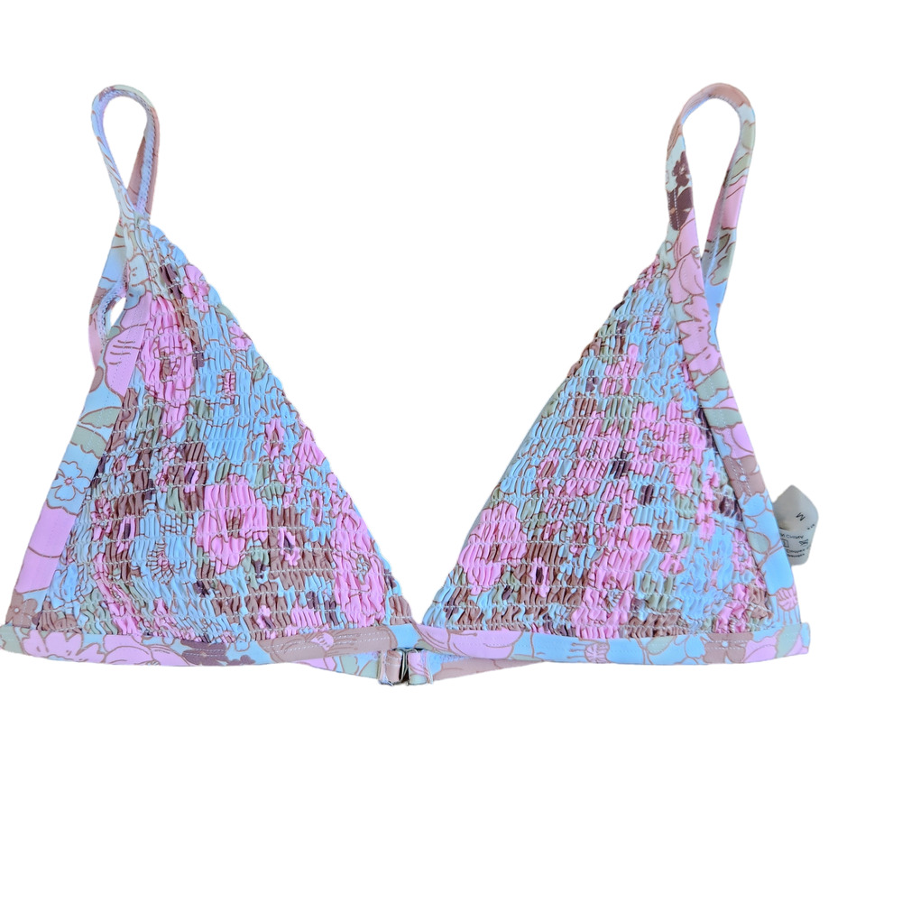Floral Bikini Swimsuit Top Medium (Small Cup Size), Pink Brown Mod Flowers